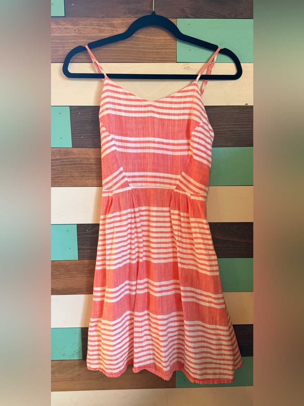 Old Navy Coral and White Striped Midi Sundress